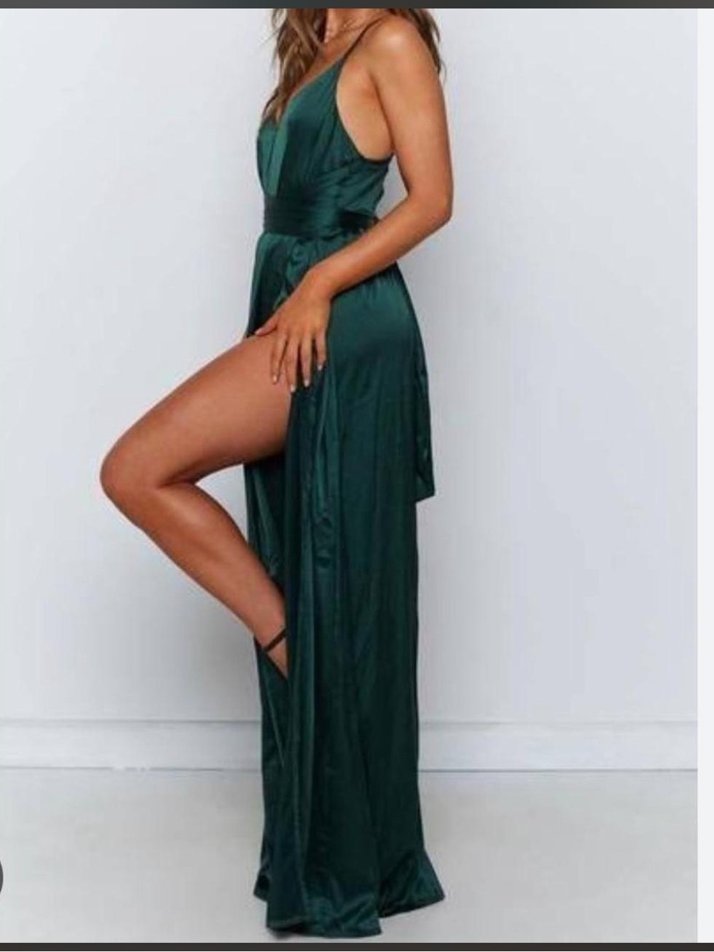 NWT BEGINNING BOUTIQUE SIZE 6 Katrina Split Maxi Dress green satin gown‎ dress - Picture 2 of 7